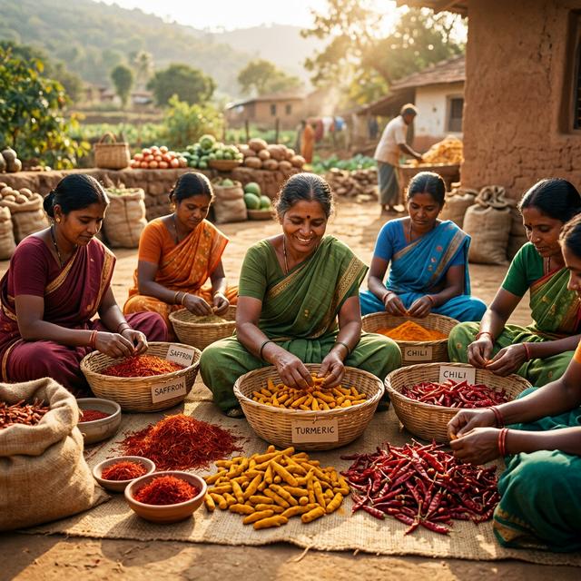 Hand sorting premium Indian spices